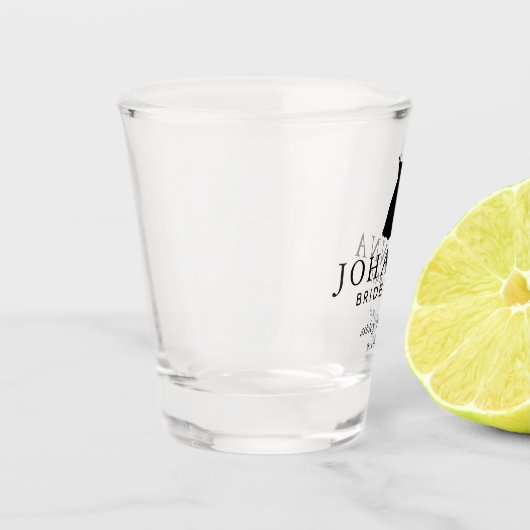 黒いドレスの花嫁パーソナライズされたの結婚女 ショットグラス (左)
