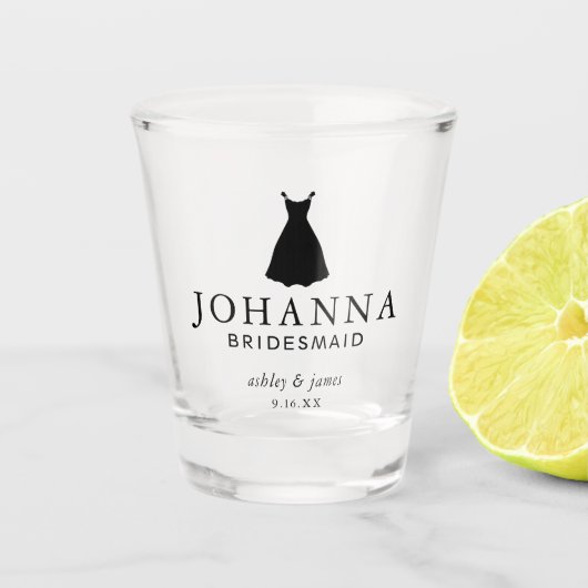黒いドレスの花嫁パーソナライズされたの結婚女 ショットグラス (正面)