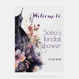 黒いドレス紫色の花 アクリルサイン