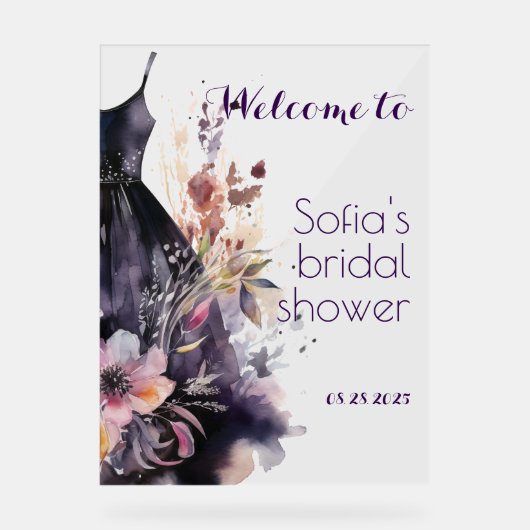 黒いドレス紫色の花 アクリルサイン (正面)