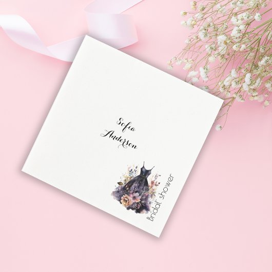 黒いドレス紫色の花 スタンダードカクテルナプキン