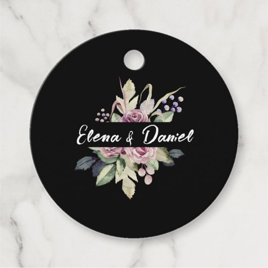 黒いドレ結婚スの水の色ピンクのバラ フェイバータグ (正面)