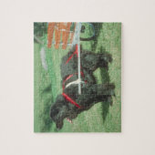 黒いニューファウンドランドのカート犬のパズル ジグソーパズル (縦)