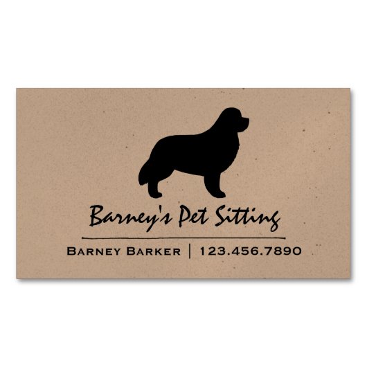 黒いニューファンドランド犬のシルエット マグネット名刺 (正面)