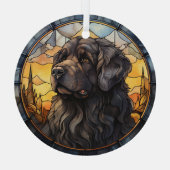 黒いニューファンドランド犬モザイク染色 ガラスオーナメント (裏面)