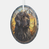 黒いニューファンドランド犬モザイク染色 ガラスオーナメント (正面左)