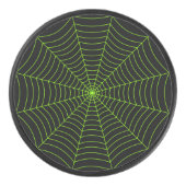 黒いネオングリーンスパイダーウェブハロウィンパターン アイスホッケーパック (正面)