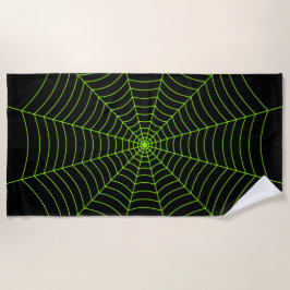 黒いネオングリーンスパイダーウェブハロウィンパターン ビーチタオル