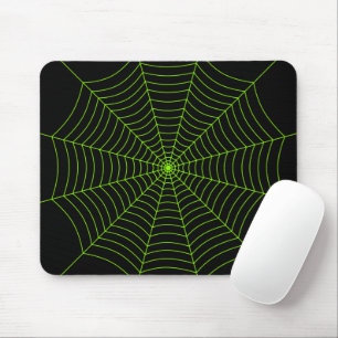 黒いネオングリーンスパイダーウェブハロウィンパターン マウスパッド