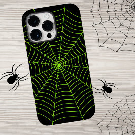 黒いネオングリーンスパイダーウェブハロウィンパターン Case-Mate iPhone 14 PRO MAXケース