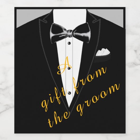 黒いネクタイとタキシードのギフトワインラベル ワインラベル (シングルラベル)