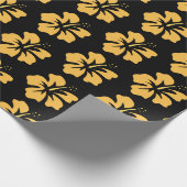 黒いハイビスカスの黄色 ラッピングペーパー (角)