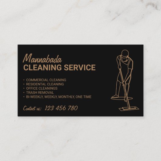 黒いハウスクリーニング専門の男性清掃員 名刺 (正面)