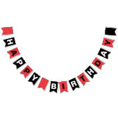 黒いハッピーバースデーおよび白い水玉模様との赤 バンティングフラッグ (全)