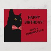 黒いハッピーバースデーネコと赤いボウタイ ポストカード (正面)