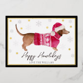 黒いハッピーホリデーズ 水彩 ダックスフンド 犬 箔シーズンカード (正面)