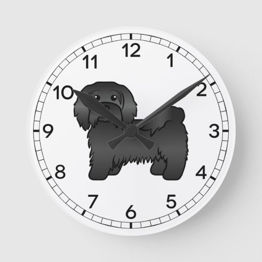 黒いハバニーズのかわいいキャラクター犬のイラスト ラウンド壁時計 (正面)