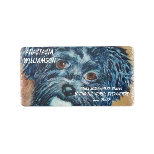 黒いハバニーズの子犬のアドレス ラベル (正面)