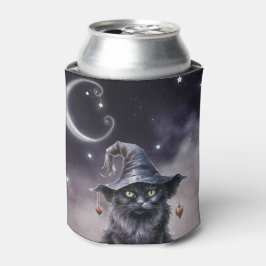 黒いハロウィンの猫が魔女の帽子をかぶっている 缶クーラー
