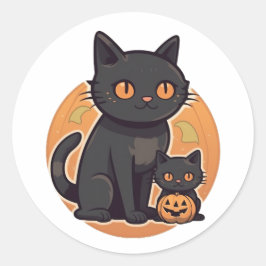 黒いハロウィンの猫と子猫 ラウンドシール