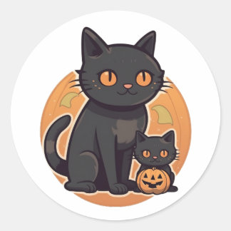 黒いハロウィンの猫と子猫 ラウンドシール