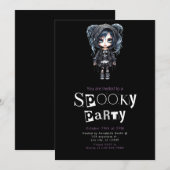 黒いハロウィンパーティーのゴシックガール 招待状 (正面/裏面)