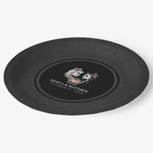 黒いハロウィン及び結婚式に一致させる白い骨組 ペーパープレート (アングル)