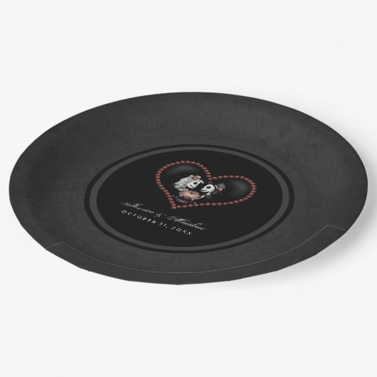 黒いハロウィン及び結婚式に一致させる白い骨組 ペーパープレート (アングル)