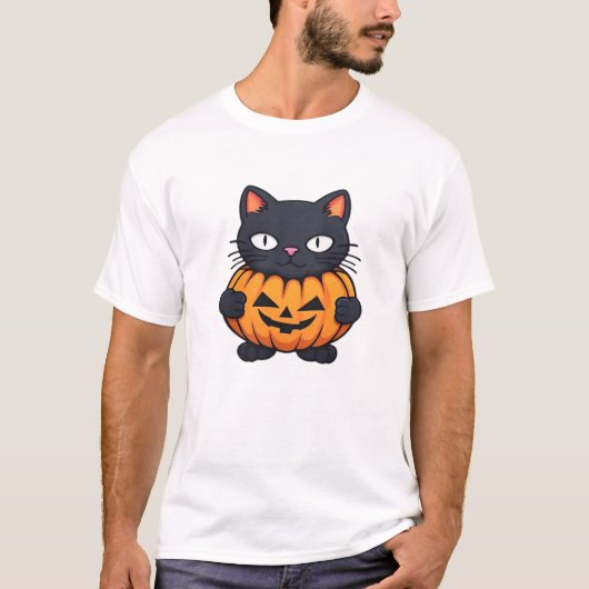 黒いハロウィン猫クラシックTシャツ Tシャツ (正面)