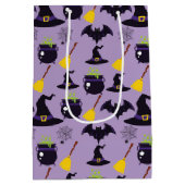 黒いハロウィーン帽子と紫の眉のこうもり ミディアムペーパーバッグ (裏面)