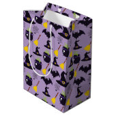 黒いハロウィーン帽子と紫の眉のこうもり ミディアムペーパーバッグ (裏面アングル)