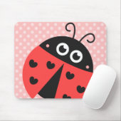 黒いハートおよびピンクの水玉模様を持つかわいいてんとう虫 マウスパッド (マウス)