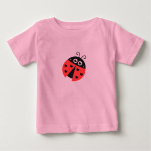 黒いハートが斑点の代わりについた可愛いテントウムシ ベビーTシャツ