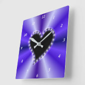 黒いハートと紫の虹 スクエア壁時計 (傾斜)
