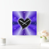 黒いハートと紫の虹 スクエア壁時計 (ホーム)