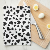 黒いハートのカスタムな背景色 キッチンタオル (四つ折り)