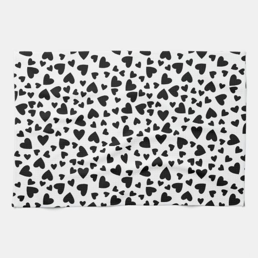 黒いハートのカスタムな背景色 キッチンタオル (横)