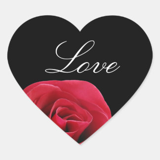 黒いハートのステッカーの赤いバラ ハートシール