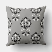 黒いハートのダマスク織大きいPtn及び灰色の白 クッション (裏面)
