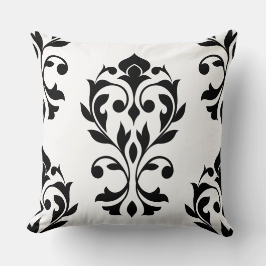 黒いハートのダマスク織2Way Lg Ptn II及び白 クッション (正面)