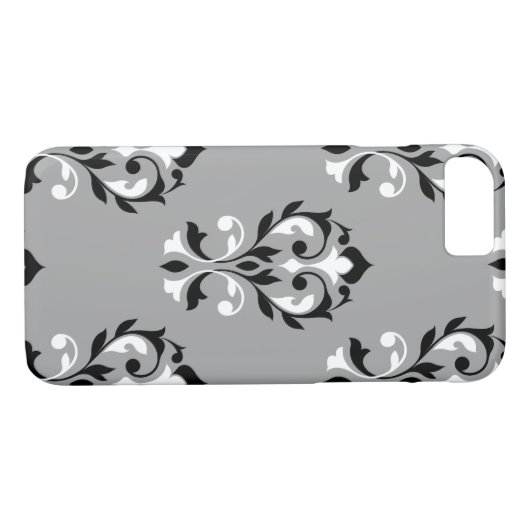 黒いハートのダマスク織Lg Ptn及び灰色の白 Case-Mate iPhoneケース (裏面(横))