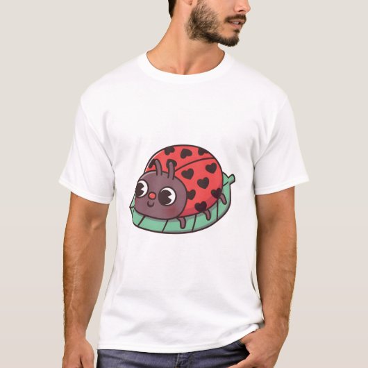 黒いハートの斑点が可愛いテントウムシ Tシャツ (正面)