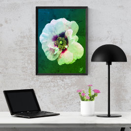 黒いハートの白いバラ – 油 ポスター