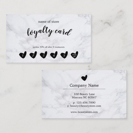 黒いハートの白い大理石の顧客のロイヤリティカード 名刺 (正面/裏面)