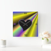 黒いハートオンレインボー スクエア壁時計 (ホーム)