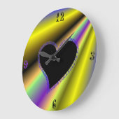 黒いハートオンレインボー ラージ壁時計 (傾斜)