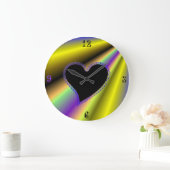 黒いハートオンレインボー ラージ壁時計 (ホーム)