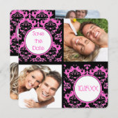 黒いハートダマスクのピンクの結婚式の日付を保存 セーブザデート (正面/裏面)