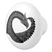 黒いハートドラゴンオンホワイト セラミックノブ (右)