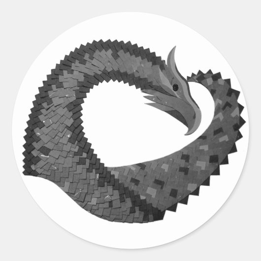 黒いハートドラゴンオンホワイト ラウンドシール (正面)